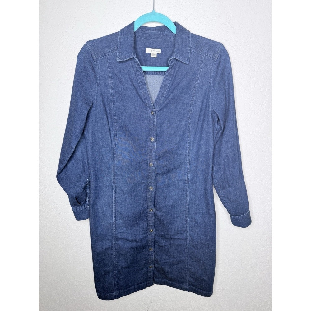 J Jill Denim‎ Dress Petite XS Blue Button Front Roll Tab Western Casual